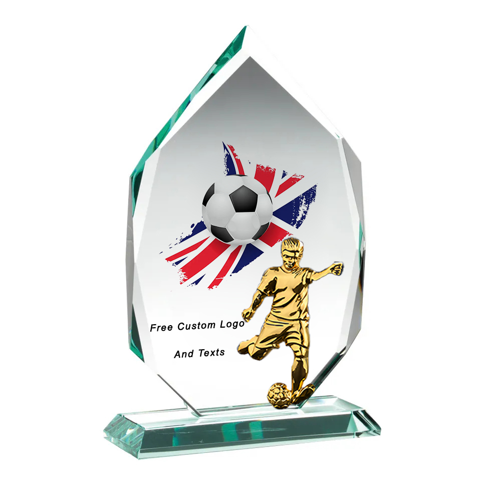 Noble Manufacturer Wholesale Cheap Glass Plaque With Custom Printing Logo UK Gift Personalized Hand Crafts Soccer Trophy Award