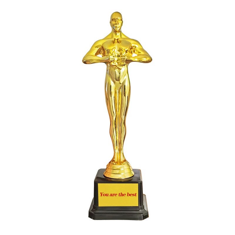 2024 New Design Different Size Custom Made Marble Base Sports Golf Soccer Basketball Marathon Custom Logo Oscar Statuette Plastic Trophy Cup 
