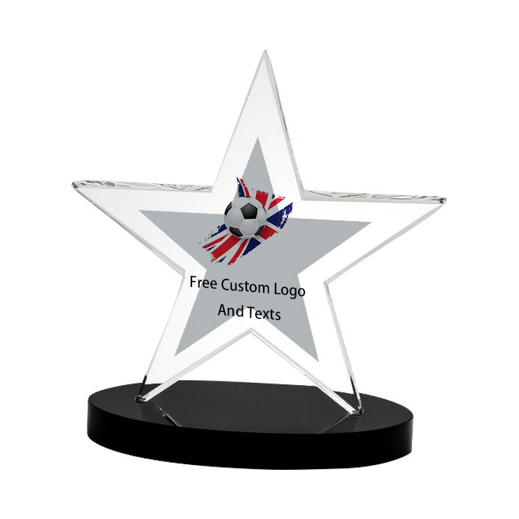 Noble Manufacturer Wholesale UK Gift Personalized Sports Soccer Black Crystal Glass Star Trophy Award