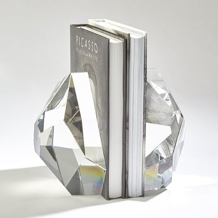 Noble Manufacturer Transparent Crystal Achievement Custom Bespoke Logo Business School Office Desk Gift Hand Craft Bookend