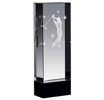 Noble Crystal Cube 3D laser Golf Figure Custom Logo Golf Trophy Awards