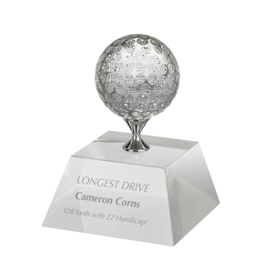 Noble High Quality Crystal Golf Ball with Silver Stand Business Gift Sports Awards Custom Bespoke Logo Golf A Hole in One Trophy Hand Craft