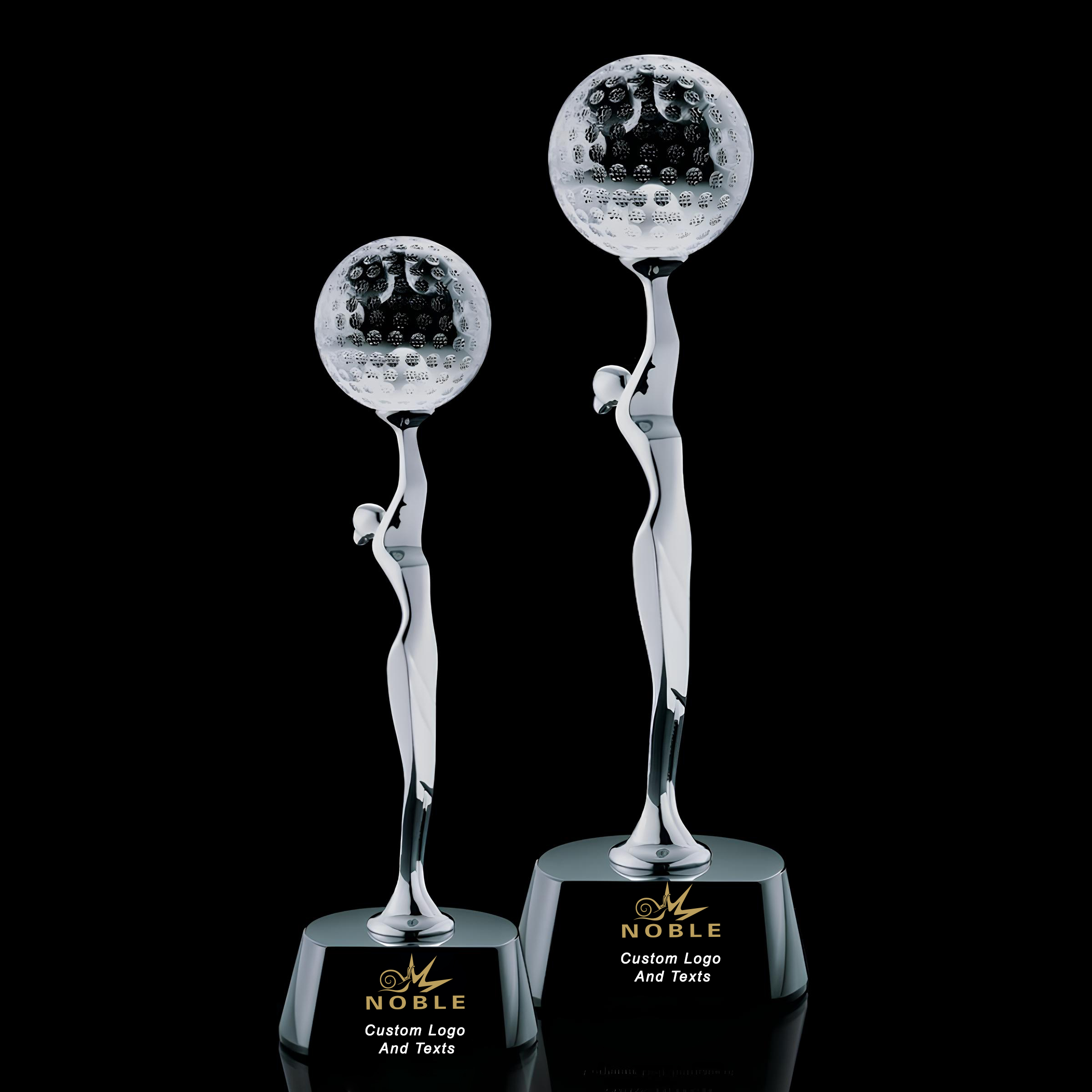Noble High Quality Glass Business Gift Sports Awards Custom Bespoke Logo Golf A Hole in One Metal Figure Trophy Hand Craft
