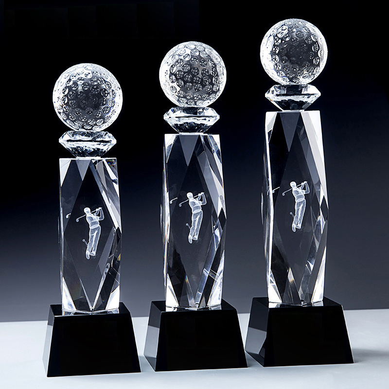 Noble High Quality 3D Laser Crystal Business Gift Sports Awards Custom Bespoke Logo Golf A Hole in One Trophy Hand Craft