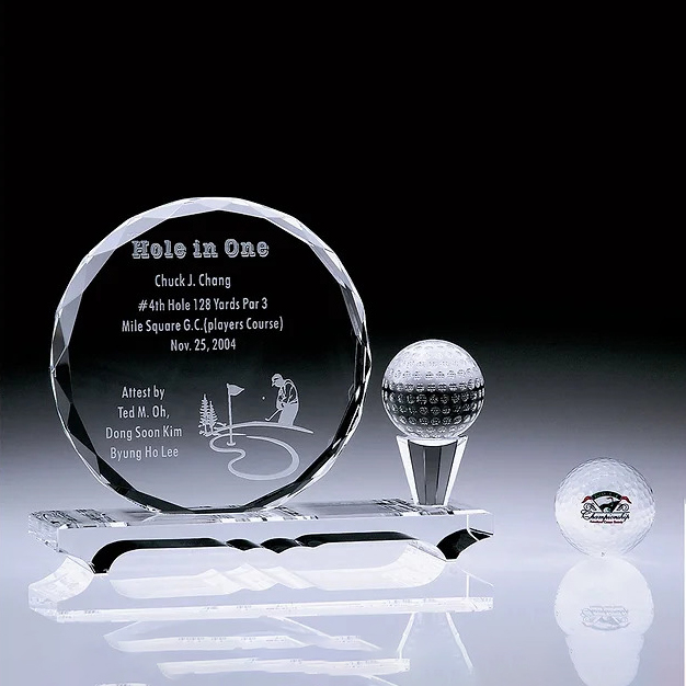 Noble High Quality Crystal Business Gift Sports Awards Custom Bespoke Logo Golf A Hole in One Trophy Hand Craft