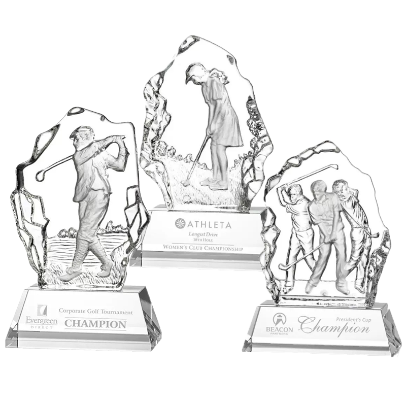 Noble High Quality Crystal Business Gift Sports Awards Custom Bespoke Logo Golf A Hole in One Trophy Hand Craft