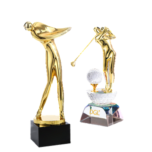 Noble High Quality Gold Metal Golf With Crystal Base Business Gift Sports Awards Custom Bespoke Logo Golf A Hole in One Trophy