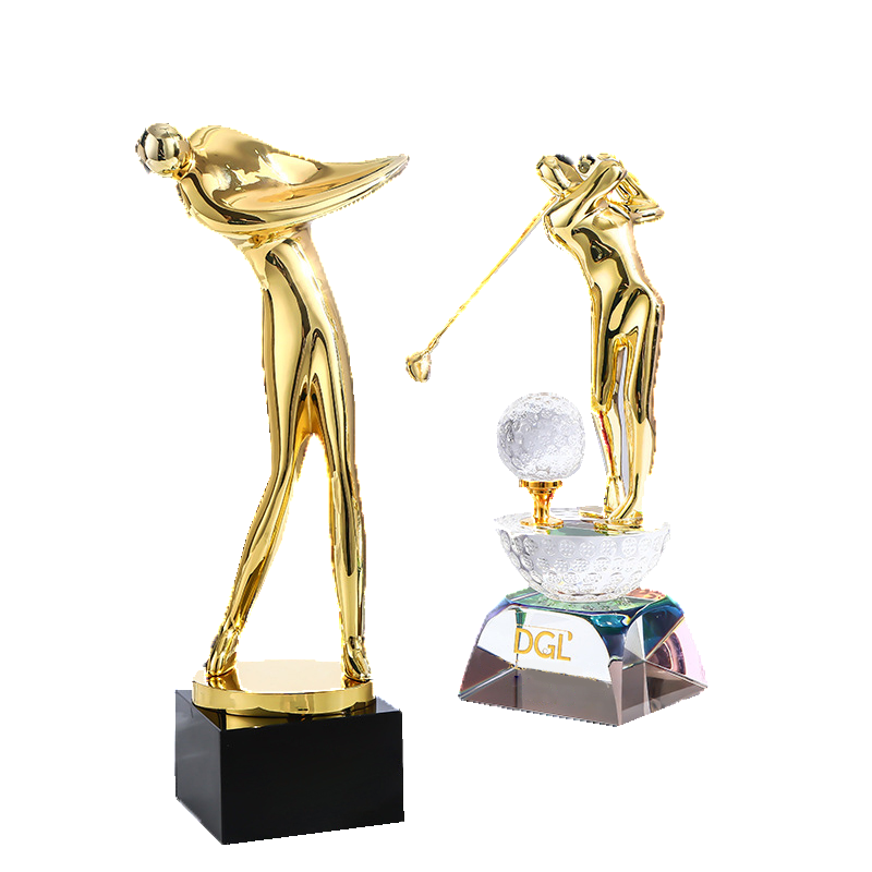 Noble High Quality Gold Metal Golf With Crystal Base Business Gift Sports Awards Custom Bespoke Logo Golf A Hole in One Trophy