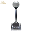 Noble Round Crystal Face And Crystal Golf Ball & Tee Mounted on Black Crystal Base Golf Trophy Award