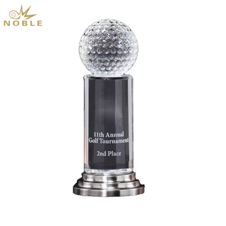 Noble Crystal Golf Ball And Crystal Column On Metal Base Golf Trophy Award