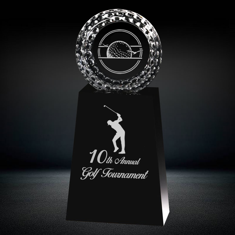 Noble Crystal Golf Ball And Crystal Column On Metal Base Golf Trophy Award