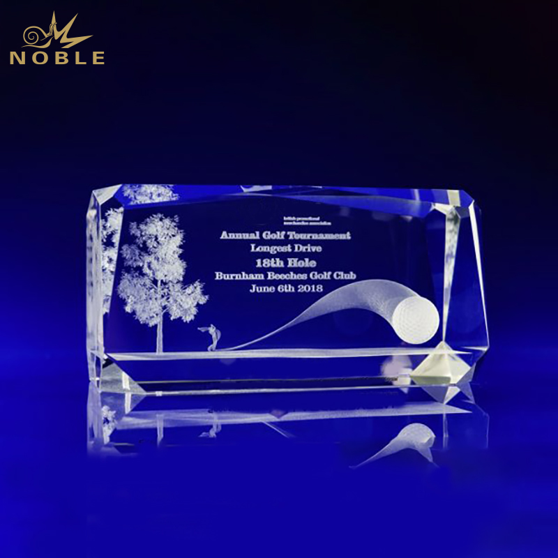 Noble Crystal Cube 3D laser Custom Logo Golf Trophy Awards