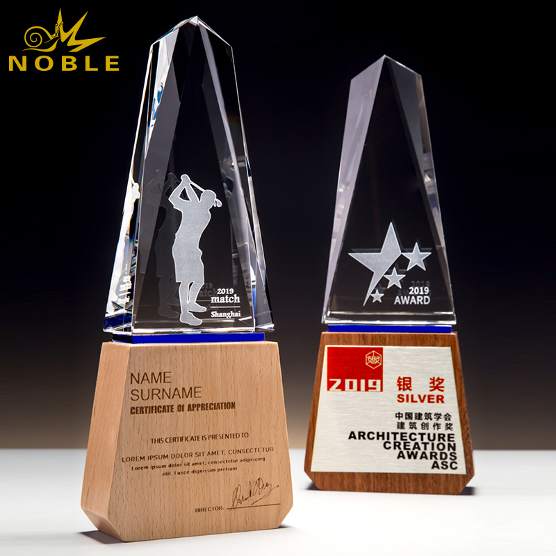 Free Engraving Custom Crystal Trophy on Wooden Base 