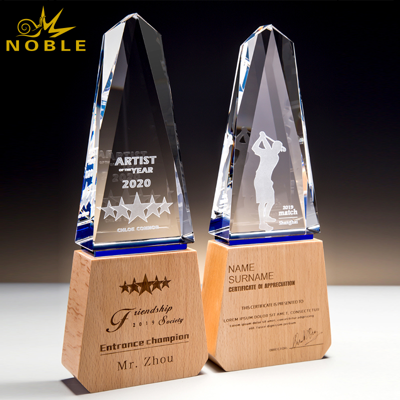Free Engraving Custom Crystal Trophy on Wooden Base 