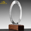 Round Shaped Crystal Award Trophy With Wooden Base 