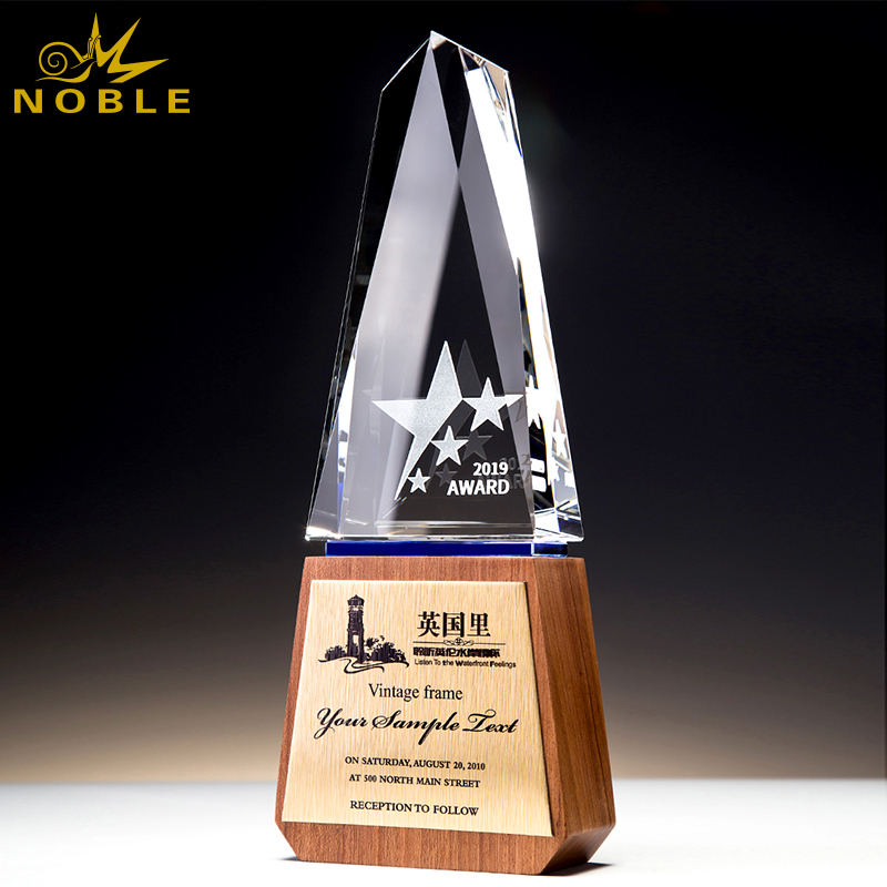 Free Engraving Custom Crystal Trophy on Wooden Base 