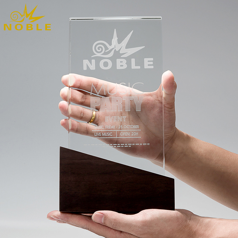 Free Engraving Custom Wood Base Crystal Trophy