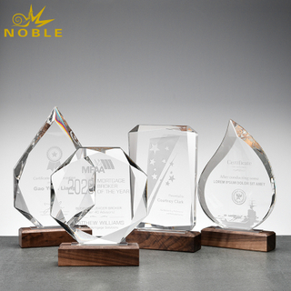 Crystal Award Trophy With Wooden Base