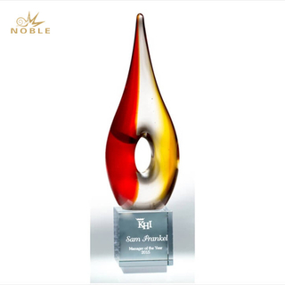 Red Yellow Engrave Flame Art Glass Award