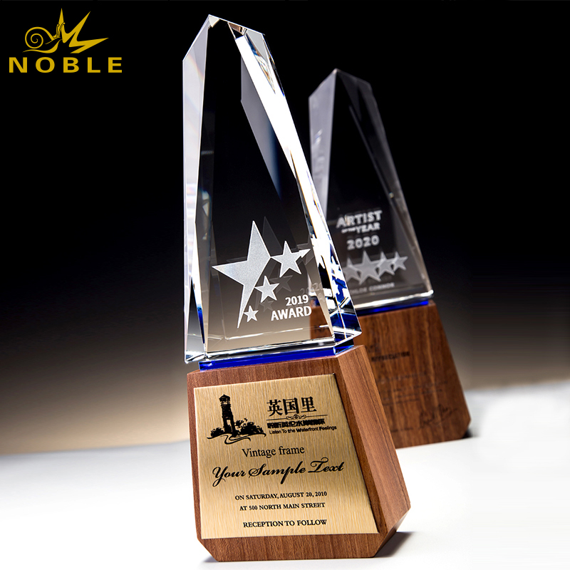 Free Engraving Custom Crystal Trophy on Wooden Base 