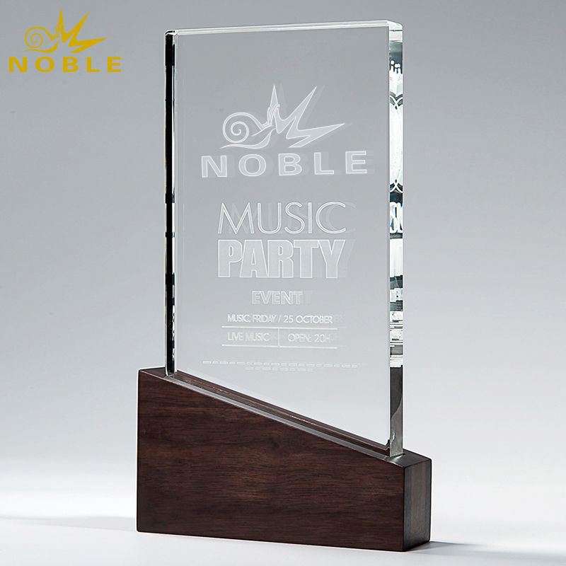 Free Engraving Custom Wood Base Crystal Trophy