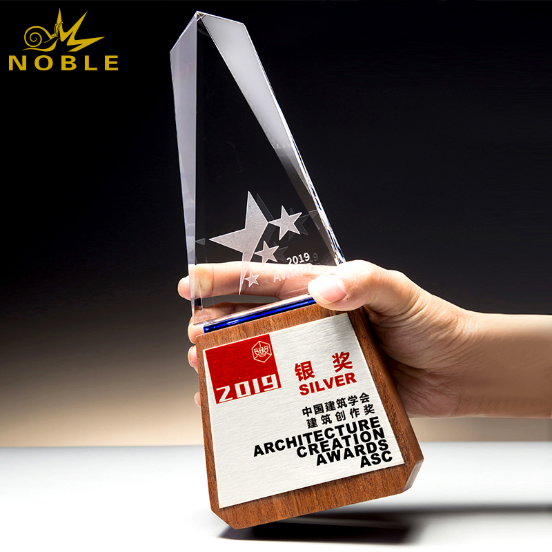 Free Engraving Custom Crystal Trophy on Wooden Base 