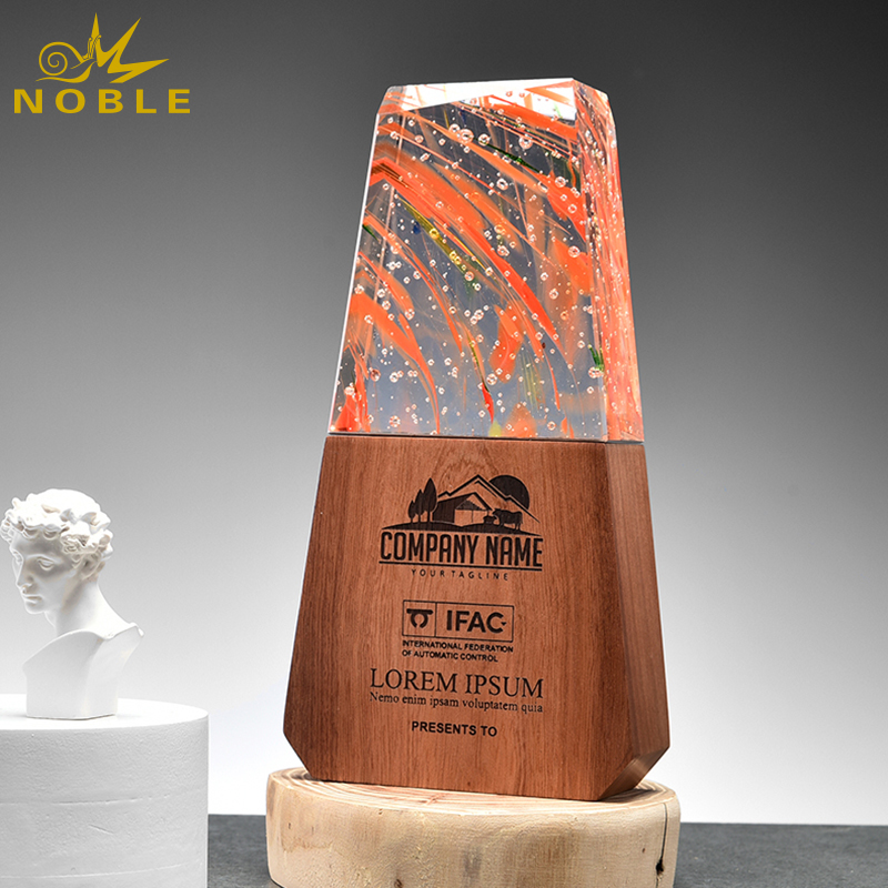 High Quality Custom Crystal Trophy Award Wood Base Craft