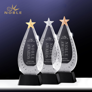 Noble Custom Made Crystal Plaque Trophy with Metal Star