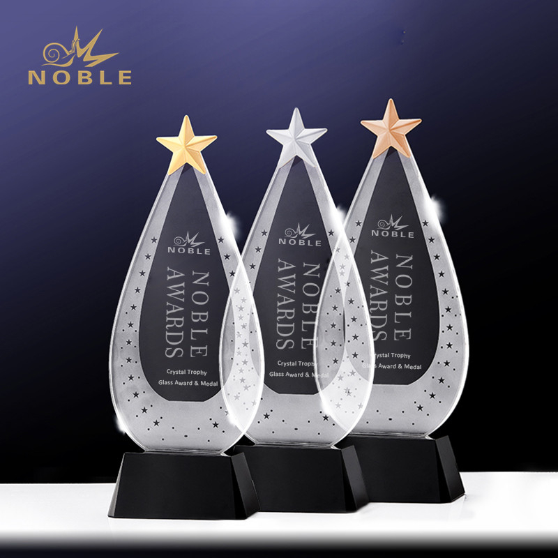 Noble Custom Made Crystal Plaque Trophy with Metal Star
