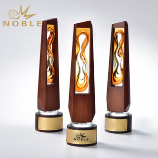 Hand Blown Glass Award Solid Wood Wooden Trophy